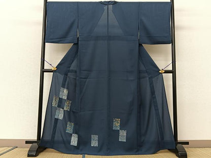 平和屋着物＊夏物 訪問着 絽 刺繍 色紙笹梅楓文 金銀彩 洗える着物 BAAU3438hj