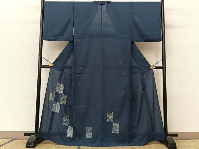 平和屋着物＊夏物 訪問着 絽 刺繍 色紙笹梅楓文 金銀彩 洗える着物 BAAU3438hj