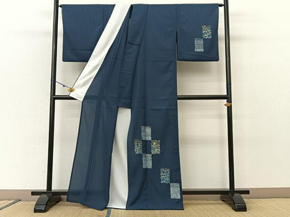 平和屋着物＊夏物 訪問着 絽 刺繍 色紙笹梅楓文 金銀彩 洗える着物 BAAU3438hj
