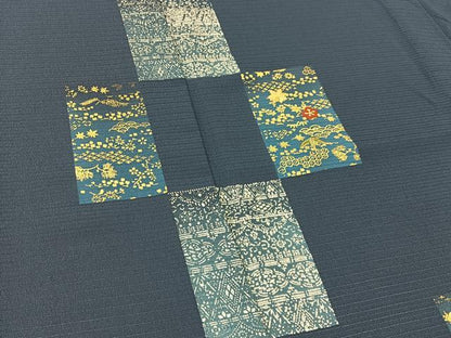 平和屋着物＊夏物 訪問着 絽 刺繍 色紙笹梅楓文 金銀彩 洗える着物 BAAU3438hj