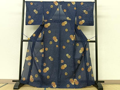 平和屋着物＊夏物 小紋 絽 更紗草花文 たたき染め 三越扱い 正絹 逸品 BAAU3444hj