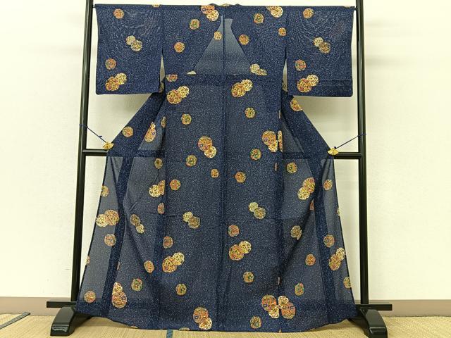 平和屋着物＊夏物 小紋 絽 更紗草花文 たたき染め 三越扱い 正絹 逸品 BAAU3444hj