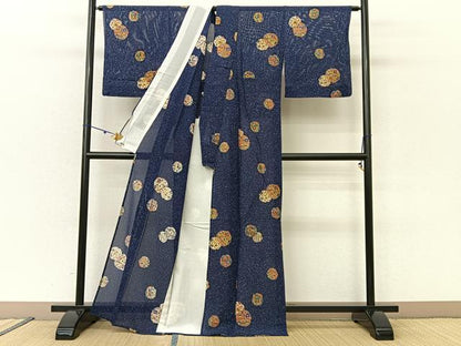 平和屋着物＊夏物 小紋 絽 更紗草花文 たたき染め 三越扱い 正絹 逸品 BAAU3444hj