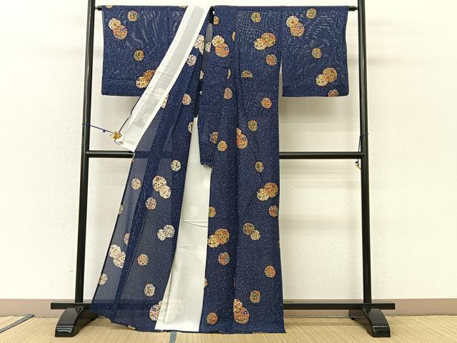 平和屋着物＊夏物 小紋 絽 更紗草花文 たたき染め 三越扱い 正絹 逸品 BAAU3444hj