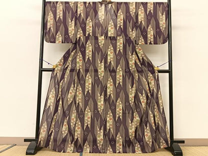 平和屋着物＊夏物 小紋 紗 矢羽舞桜文 正絹 逸品 BAAU3445hj