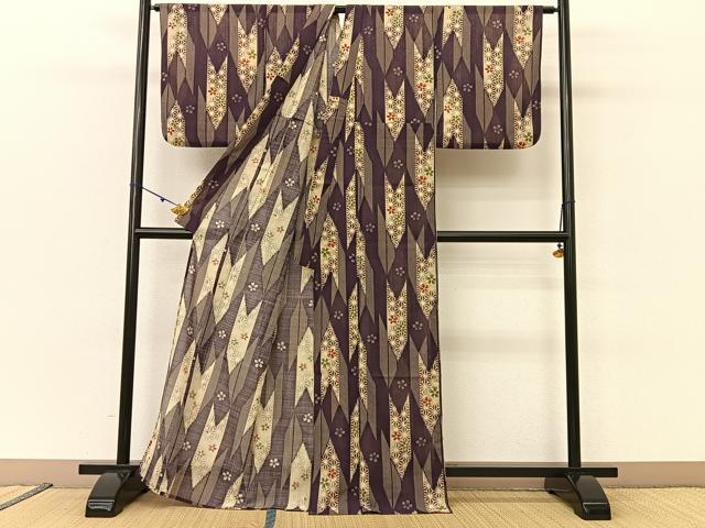平和屋着物＊夏物 小紋 紗 矢羽舞桜文 正絹 逸品 BAAU3445hj