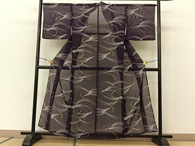 平和屋着物＊夏物 小紋 絽 草花文 洗える着物 BAAU3446hj