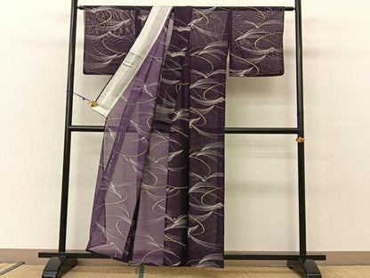 平和屋着物＊夏物 小紋 絽 草花文 洗える着物 BAAU3446hj