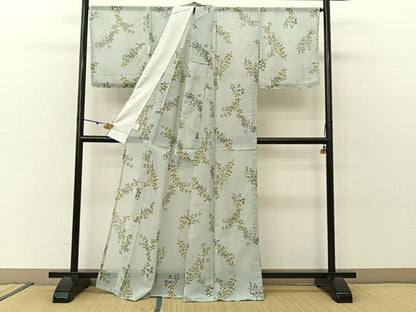 平和屋着物＊夏物 小紋 紗 秋草文 洗える着物 未使用 BAAU3459hj