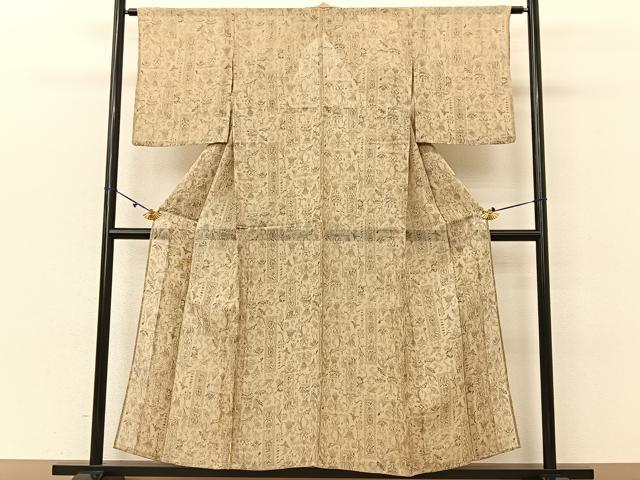 平和屋着物＊夏物 紗紬 更紗花唐草文 正絹 逸品 BAAU3463hj