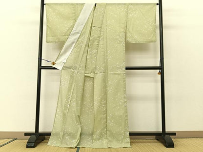 平和屋着物＊夏物 小紋 絽 草花文 ロング丈 洗える着物 BAAU3466hj