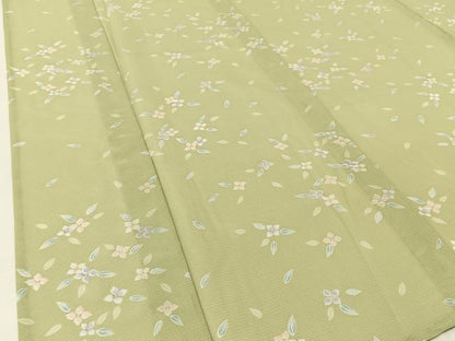 平和屋着物＊夏物 小紋 絽 草花文 ロング丈 洗える着物 BAAU3466hj