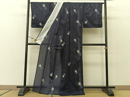 平和屋着物＊夏物 小紋 絽 色紙重ね枝葉文 洗える着物 BAAU3467hj