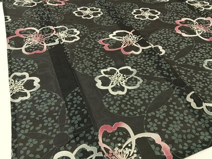 平和屋着物＊夏物 小紋 絽 舞桜文 黒地 洗える着物 BAAU3471hj