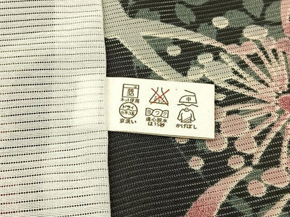 平和屋着物＊夏物 小紋 絽 舞桜文 黒地 洗える着物 BAAU3471hj