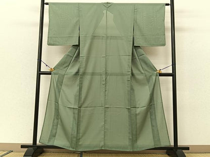 平和屋着物＊夏物 色無地 絽 山葵色 洗える着物 BAAU3473hj