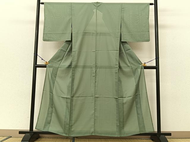平和屋着物＊夏物 色無地 絽 山葵色 洗える着物 BAAU3473hj