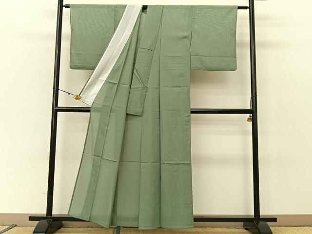 平和屋着物＊夏物 色無地 絽 山葵色 洗える着物 BAAU3473hj