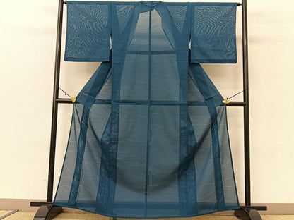 平和屋着物＊夏物 色無地 絽 芝草絞紗 高麗納戸色 洗える着物 BAAU3476hj