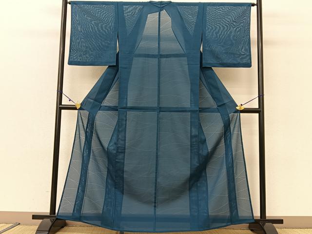 平和屋着物＊夏物 色無地 絽 芝草絞紗 高麗納戸色 洗える着物 BAAU3476hj