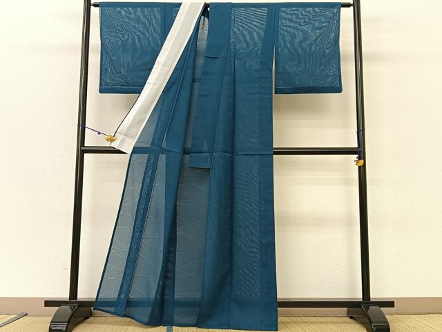 平和屋着物＊夏物 色無地 絽 芝草絞紗 高麗納戸色 洗える着物 BAAU3476hj