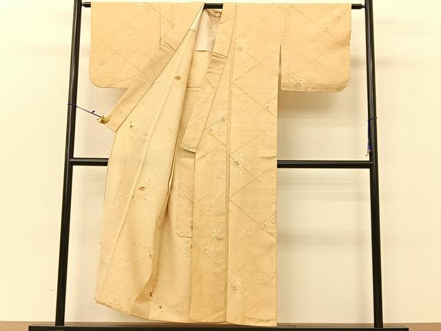 平和屋着物▽上質な紬 単衣 南天文 正絹 逸品 BAAU3486hj