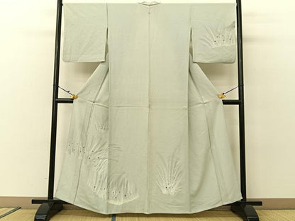 平和屋着物▽訪問着 単衣 草葉文 金彩 お召縮緬 正絹 逸品 BAAU3487hj