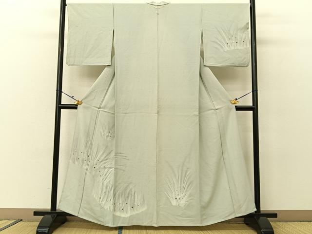 平和屋着物▽訪問着 単衣 草葉文 金彩 お召縮緬 正絹 逸品 BAAU3487hj
