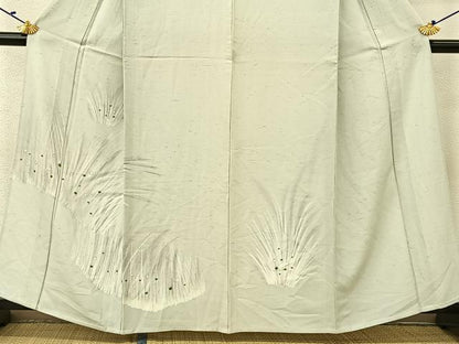平和屋着物▽訪問着 単衣 草葉文 金彩 お召縮緬 正絹 逸品 BAAU3487hj