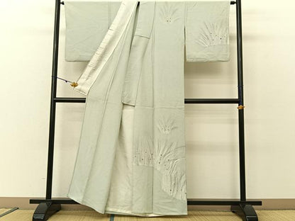 平和屋着物▽訪問着 単衣 草葉文 金彩 お召縮緬 正絹 逸品 BAAU3487hj
