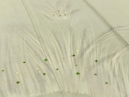 平和屋着物▽訪問着 単衣 草葉文 金彩 お召縮緬 正絹 逸品 BAAU3487hj