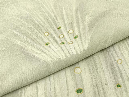 平和屋着物▽訪問着 単衣 草葉文 金彩 お召縮緬 正絹 逸品 BAAU3487hj