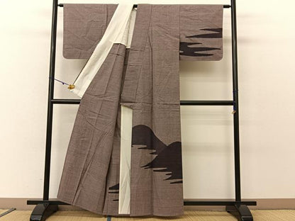 平和屋着物▽訪問着　単衣　紬地　エ霞重ね山文　正絹　逸品　未使用　BAAU3488hj