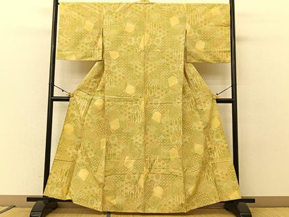 平和屋着物▽上質な紬 単衣 切嵌吉祥文 正絹 逸品 BAAU3489hj