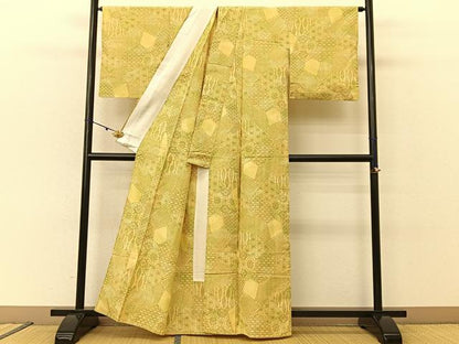 平和屋着物▽上質な紬 単衣 切嵌吉祥文 正絹 逸品 BAAU3489hj