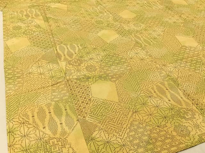 平和屋着物▽上質な紬 単衣 切嵌吉祥文 正絹 逸品 BAAU3489hj