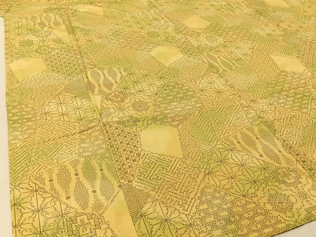 平和屋着物▽上質な紬 単衣 切嵌吉祥文 正絹 逸品 BAAU3489hj