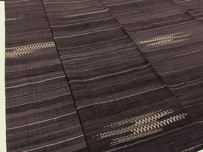 平和屋着物▽上質な紬 単衣 刺繍 横段霞文 正絹 逸品 BAAU3491hj
