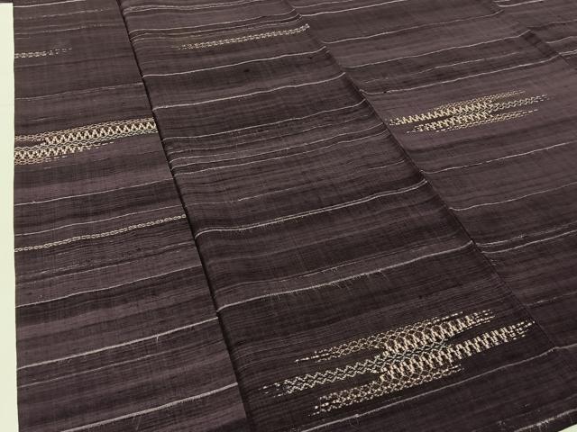 平和屋着物▽上質な紬 単衣 刺繍 横段霞文 正絹 逸品 BAAU3491hj