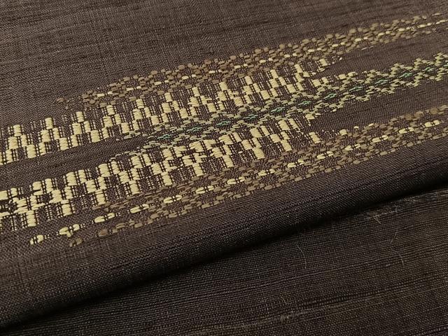平和屋着物▽上質な紬 単衣 刺繍 横段霞文 正絹 逸品 BAAU3491hj