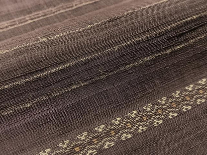 平和屋着物▽上質な紬 単衣 刺繍 横段霞文 正絹 逸品 BAAU3491hj