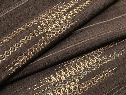 平和屋着物▽上質な紬 単衣 刺繍 横段霞文 正絹 逸品 BAAU3491hj