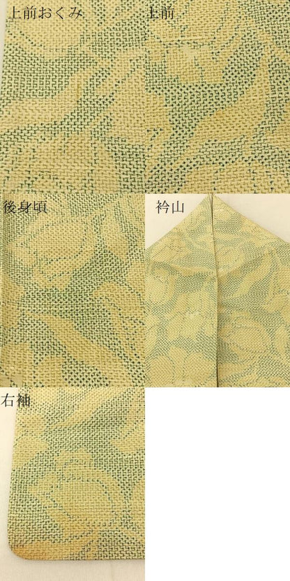 平和屋着物▽上質な紬 単衣 草花文 正絹 逸品 BAAU3492hj