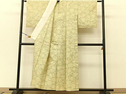 平和屋着物▽上質な紬 単衣 草花文 正絹 逸品 BAAU3492hj