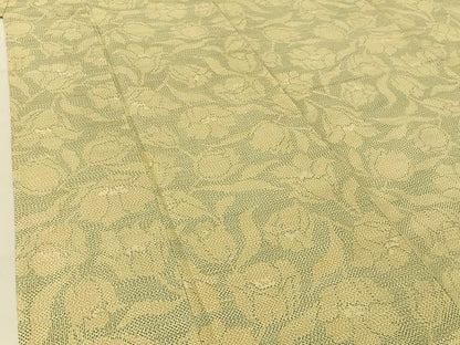 平和屋着物▽上質な紬 単衣 草花文 正絹 逸品 BAAU3492hj