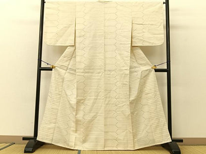 平和屋着物▽上質な紬 単衣 幾何学文様 正絹 逸品 BAAU3493hj