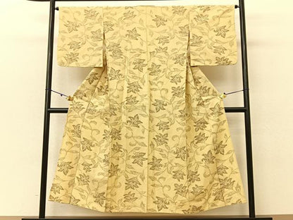 平和屋着物▽上質な紬 単衣 更紗花唐草文 正絹 逸品 BAAU3494hj