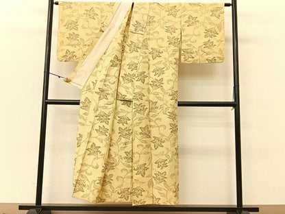 平和屋着物▽上質な紬 単衣 更紗花唐草文 正絹 逸品 BAAU3494hj