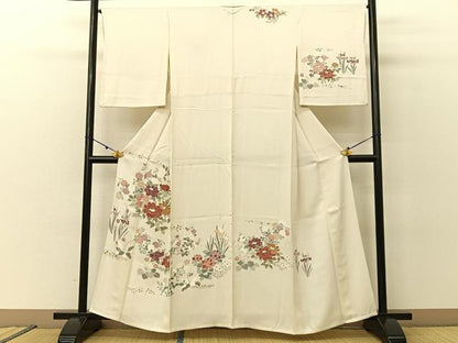 平和屋着物▽訪問着 単衣 箔散らし草花文 金銀彩 正絹 逸品 BAAU3495hj