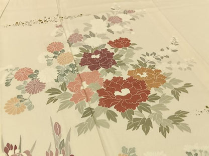 平和屋着物▽訪問着 単衣 箔散らし草花文 金銀彩 正絹 逸品 BAAU3495hj